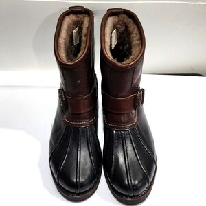 Frye Veronica Duck Engineer Shearling Lined Mid Shaft Boot Black Brown Size 7.5